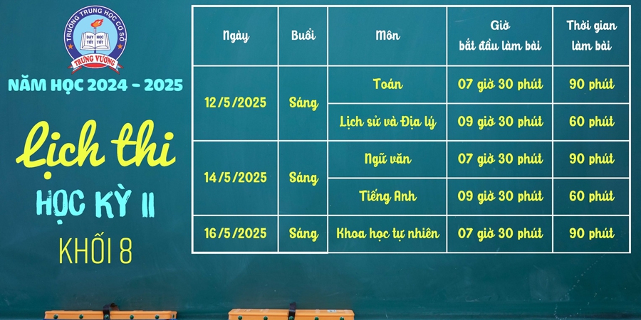 Lịch thi học kỳ 2 năm học 2024-2025 (Khối 8)